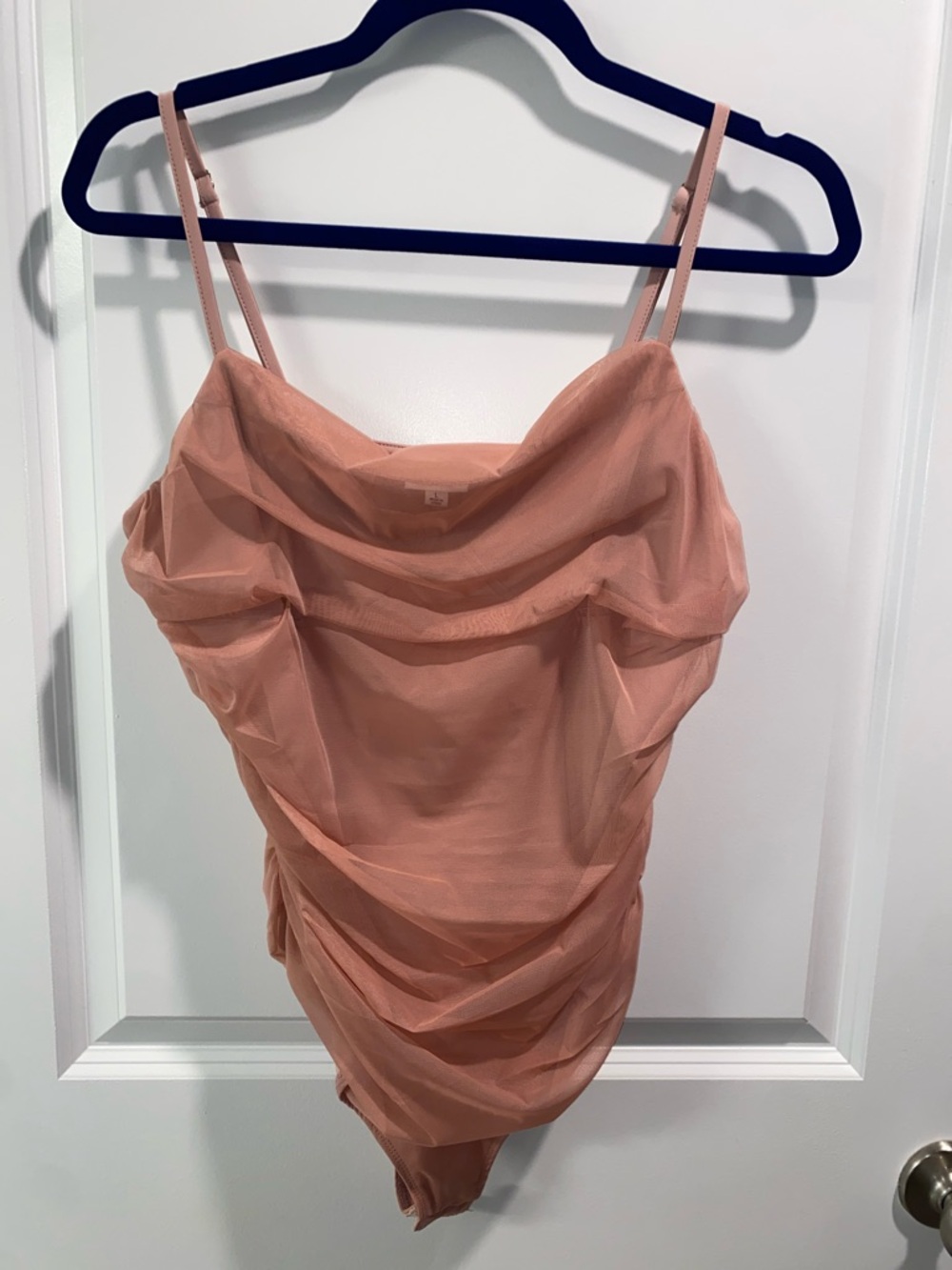 Le Lis Peach Draped Mesh Cami Bodysuit